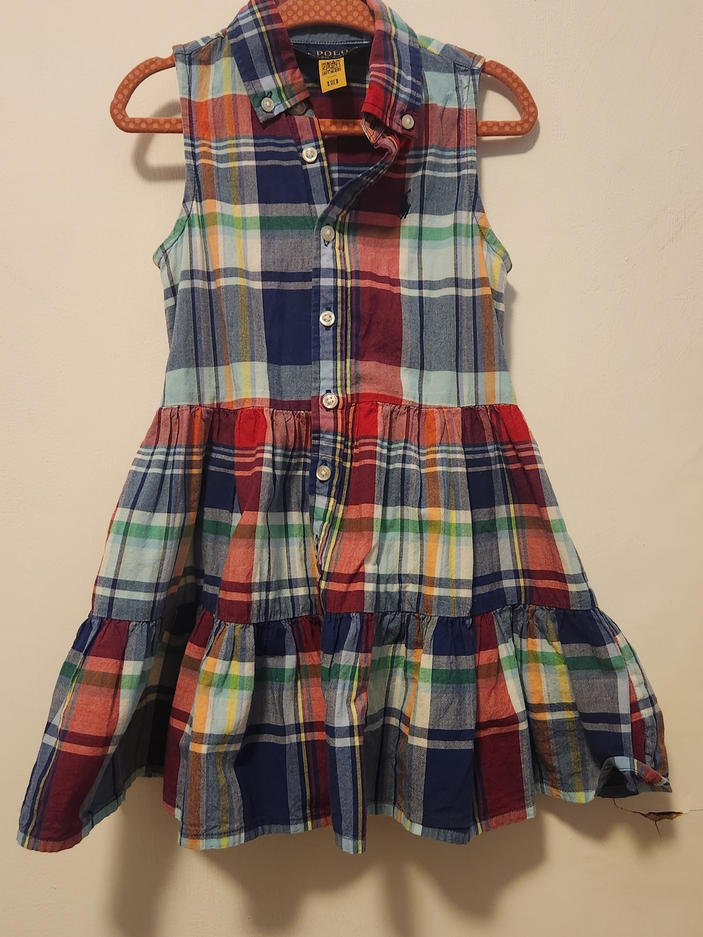 Polo by Ralph Lauren Navy Red Green Yellow Plaid Sleeveless Tiered Dress